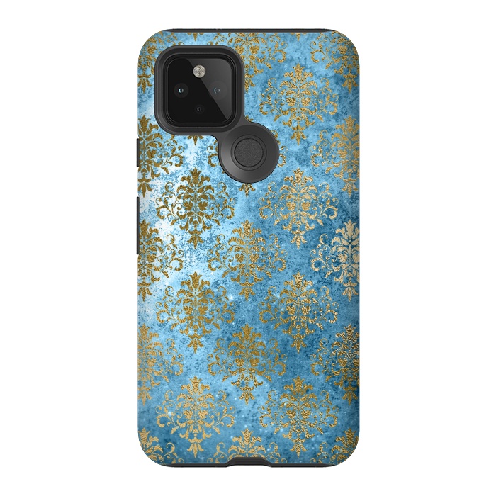 Pixel 5 StrongFit Blue and Gold Trendy Vintage Damask Pattern by  Utart