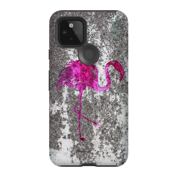 Pixel 5 StrongFit Pink Flamingo Bird On Grunge Wall by Andrea Haase