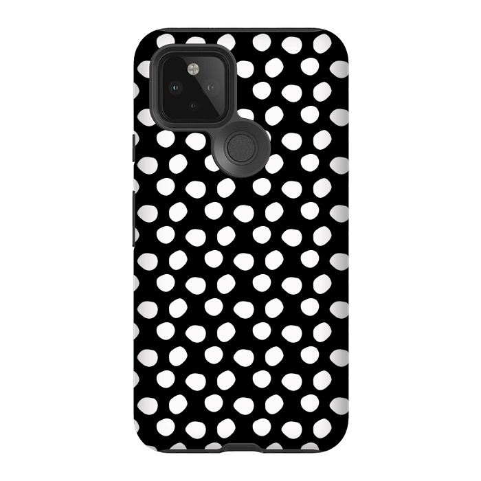 Pixel 5 StrongFit Hand drawn white polka dots on black by DaDo ART