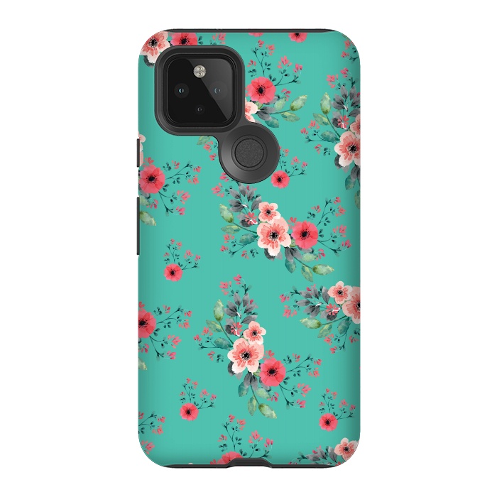 Pixel 5 StrongFit Flowers in Aquamarine by Rossy Villarreal
