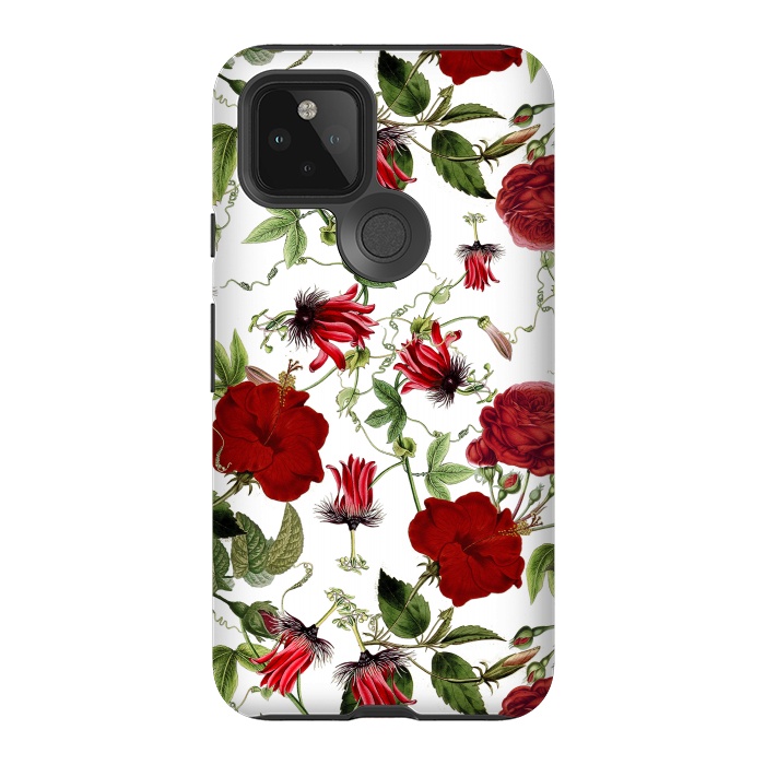 Pixel 5 StrongFit Red Hibiscus and Passiflora Pattern on White by  Utart