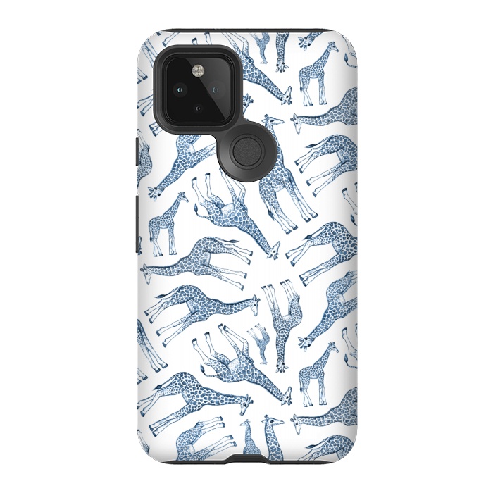 Pixel 5 StrongFit Little Giraffes in Monochrome Blue and White by Micklyn Le Feuvre