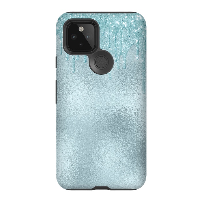 Pixel 5 StrongFit Ice Blue Glitter Droplets on Metal Foil by  Utart