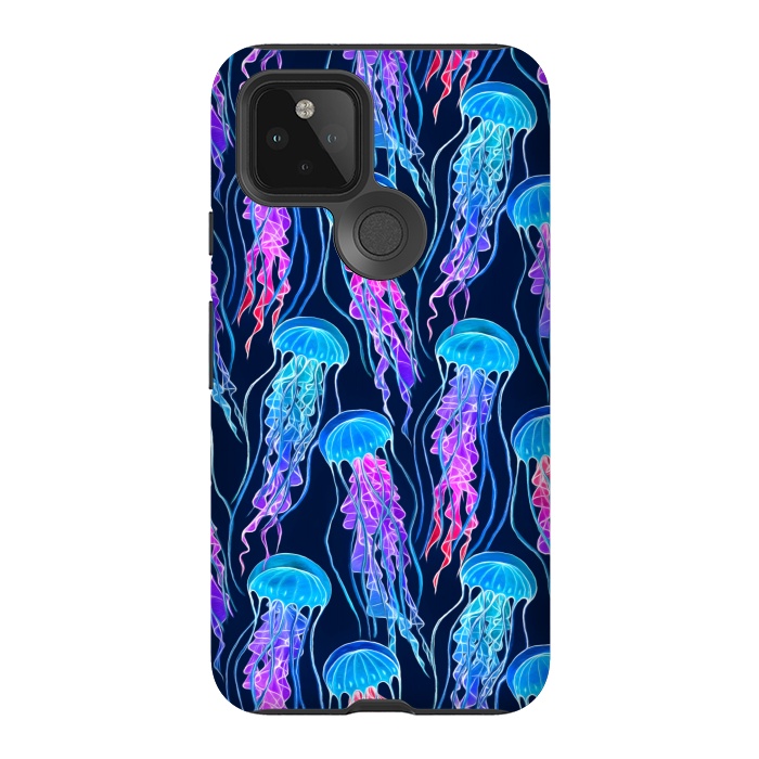 Pixel 5 StrongFit Luminescent Rainbow Jellyfish on Navy Blue by Micklyn Le Feuvre