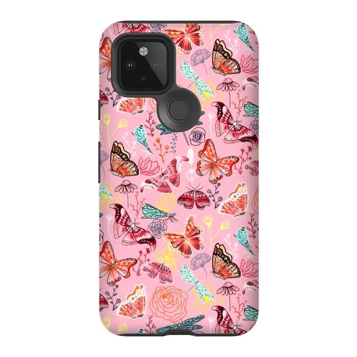 Pixel 5 StrongFit Butterflies, Dragonflies and Moths on Pink  by Tigatiga