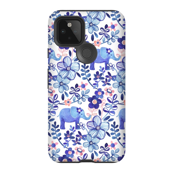 Pixel 5 StrongFit Little Purple Elephant Watercolor Floral on White by Micklyn Le Feuvre