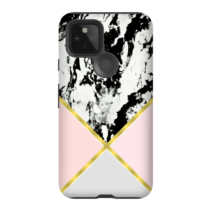 Pixel 5 StrongFit Pink geometric and black marble by Jms