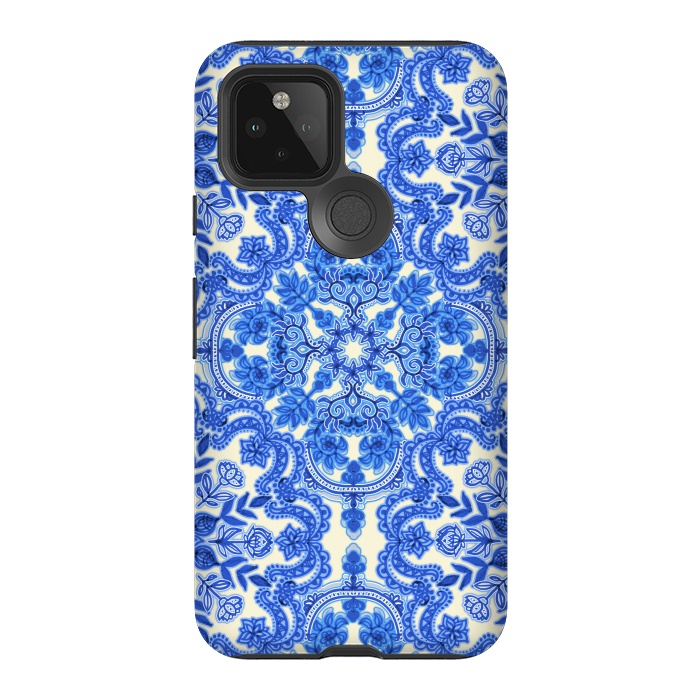 Pixel 5 StrongFit Cobalt Blue and China White Folk Art Pattern by Micklyn Le Feuvre