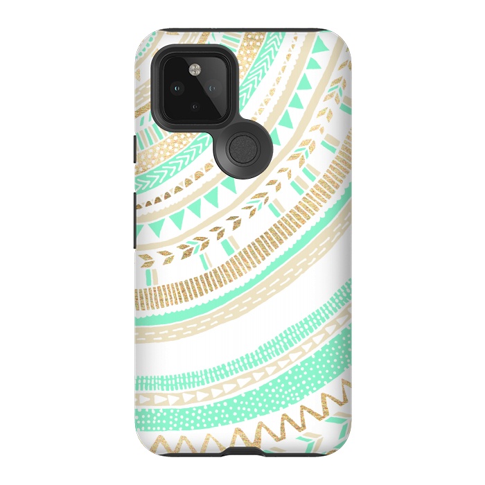 Pixel 5 StrongFit Mint & Gold Tribal by Tangerine-Tane