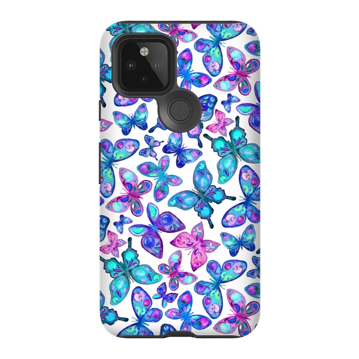 Pixel 5 StrongFit Watercolor Fruit Patterned Butterflies - aqua and sapphire by Micklyn Le Feuvre