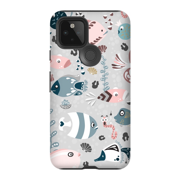 Pixel 5 StrongFit Funny Fish in Pink and Blue by Paula Ohreen