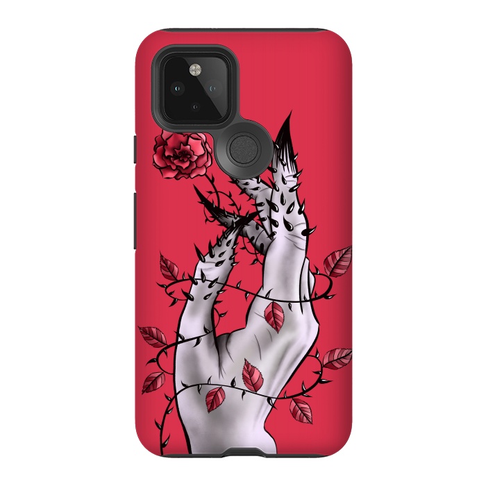 Pixel 5 StrongFit Deformed Hand With Thorns And Rose Horror Art by Boriana Giormova