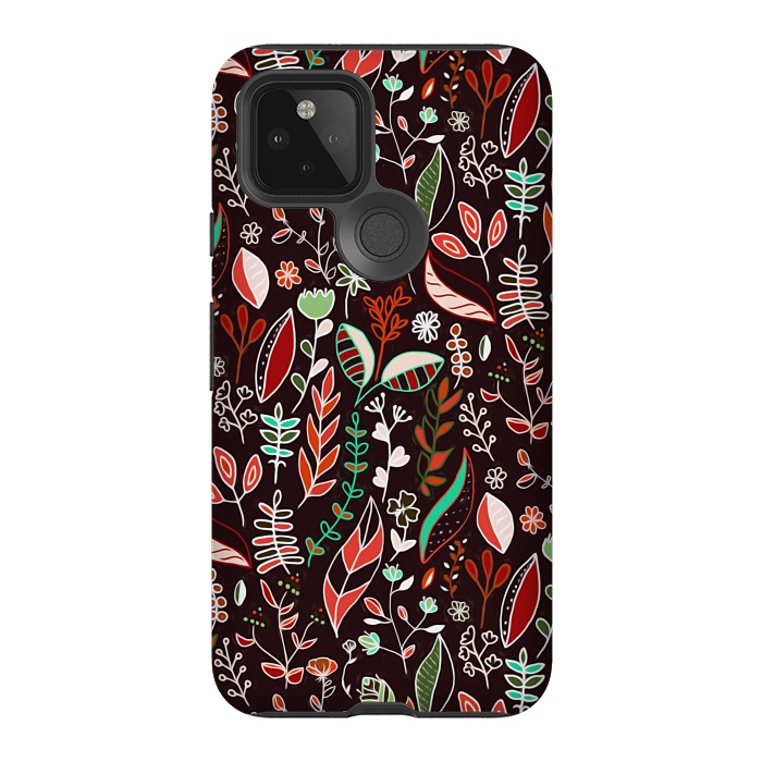 Pixel 5 StrongFit Autumn Nature Doodle On Brown  by Tigatiga