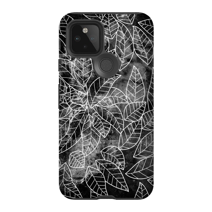 Pixel 5 StrongFit Black and white leaves on marble by Oana 