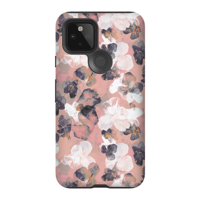 Pixel 5 StrongFit White pink transparent pansy petals painting by Oana 