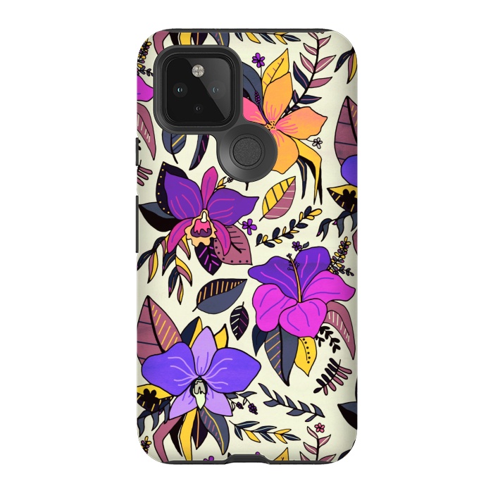 Pixel 5 StrongFit Sunset Tropical Floral by Tigatiga