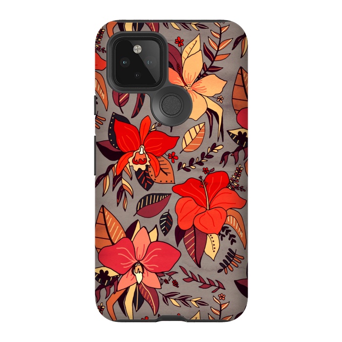 Pixel 5 StrongFit Red Tropical Floral by Tigatiga