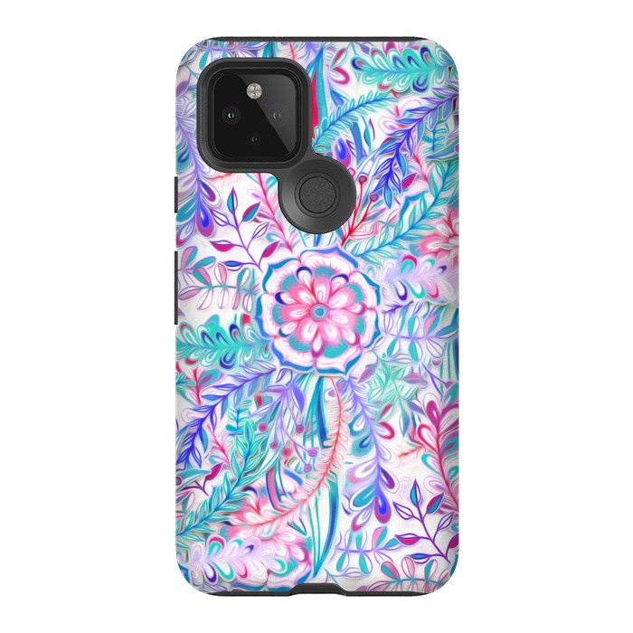 Pixel 5 StrongFit Boho Flower Burst in Pink and Blue by Micklyn Le Feuvre