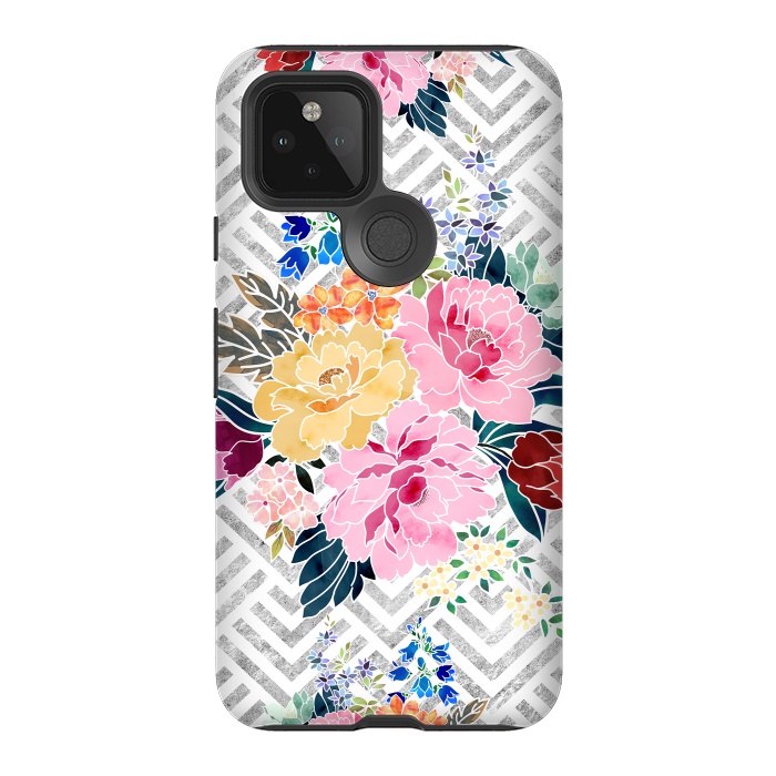 Pixel 5 StrongFit Pretty winter floral and diamond geometric design by InovArts