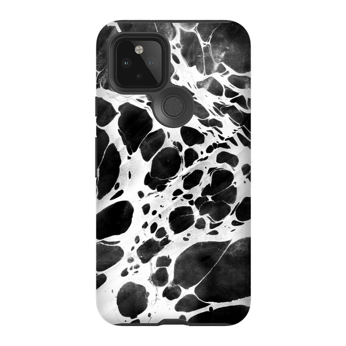Pixel 5 StrongFit Dark marble with white bubble ink lines by Oana 