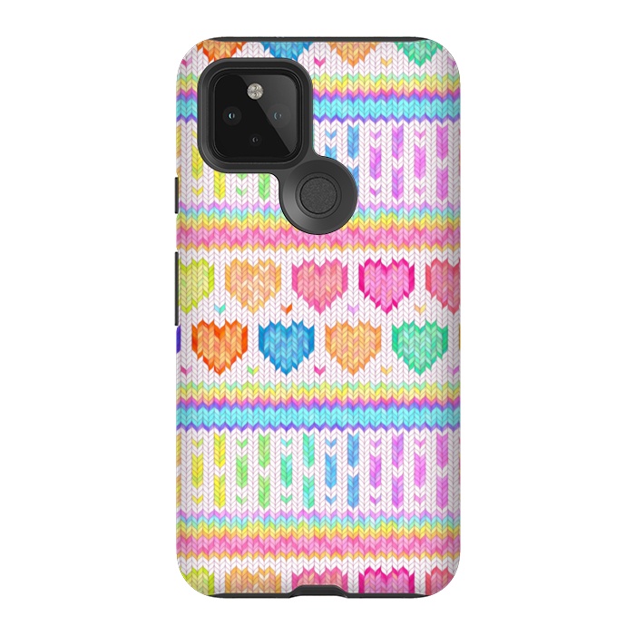 Pixel 5 StrongFit Cozy Knit with Rainbow Hearts on Off White by Micklyn Le Feuvre