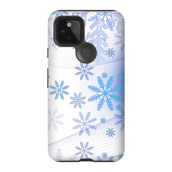Pixel 5 StrongFit Blue icy snowflakes - Christmas illustration by Oana 