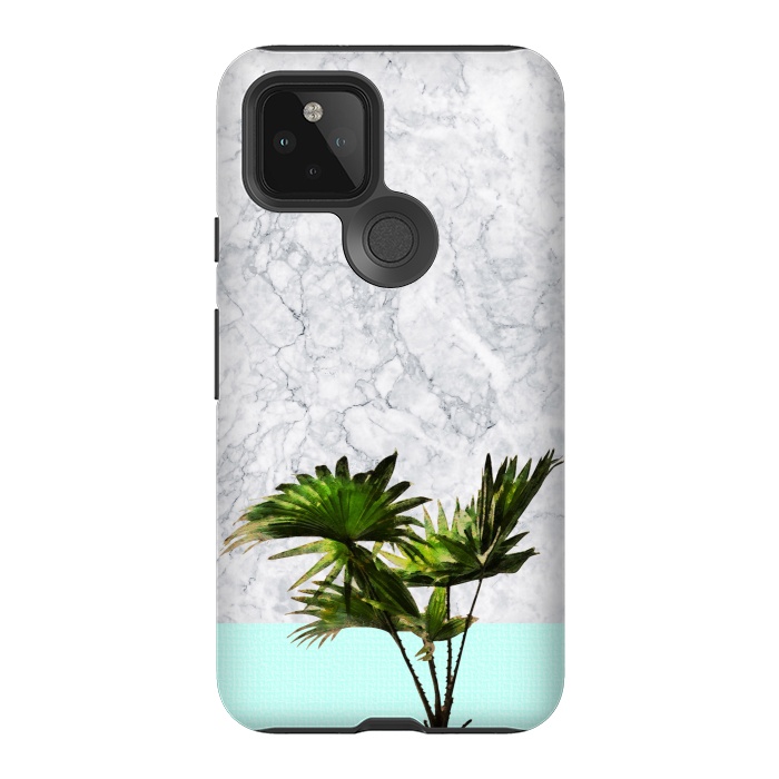 Pixel 5 StrongFit Palm Plant on Marble and Pastel Blue Wall by amini54