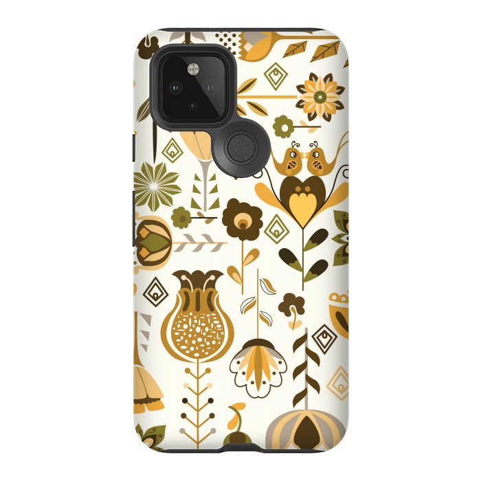 Pixel 5 StrongFit Scandinavian Flowers in Mustard and Green by Paula Ohreen