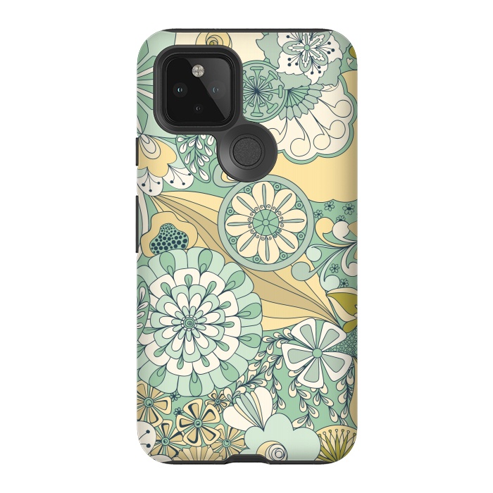 Pixel 5 StrongFit Flowers, Flowers Everywhere - Cream and Mint by Paula Ohreen