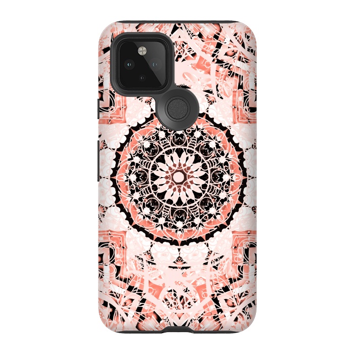 Pixel 5 StrongFit Bright coral peach mandala by Oana 