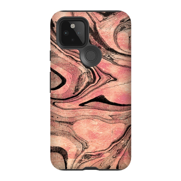 Pixel 5 StrongFit rose gold liquid marble with black lines by Oana 