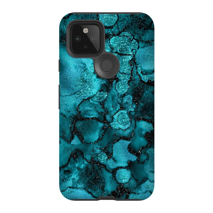 Pixel 5 StrongFit Indigo and Ocean Green Marble with Black Glitter veins by  Utart
