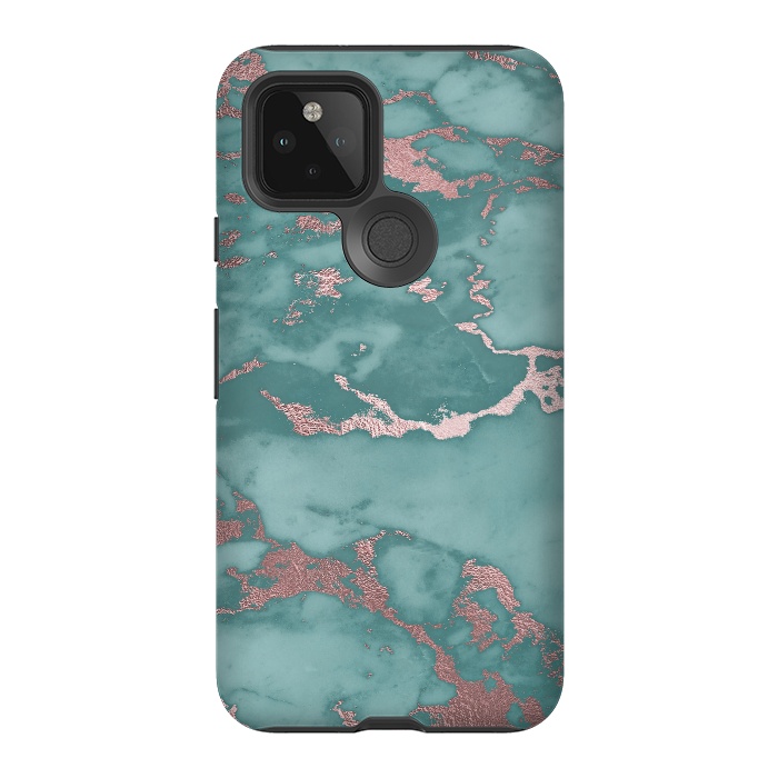 Pixel 5 StrongFit Teal and Rosegold Marble by  Utart