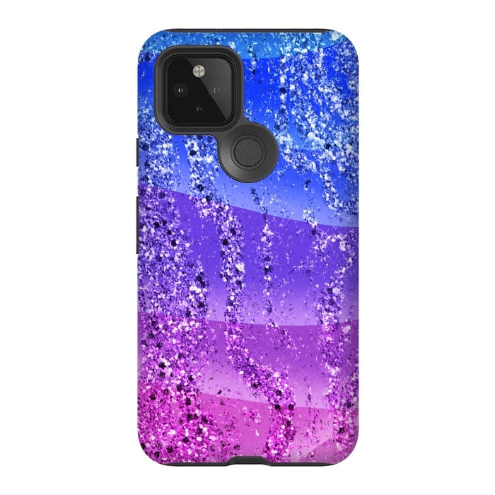 Pixel 5 StrongFit Blue purple gradient glitter waves by Oana 