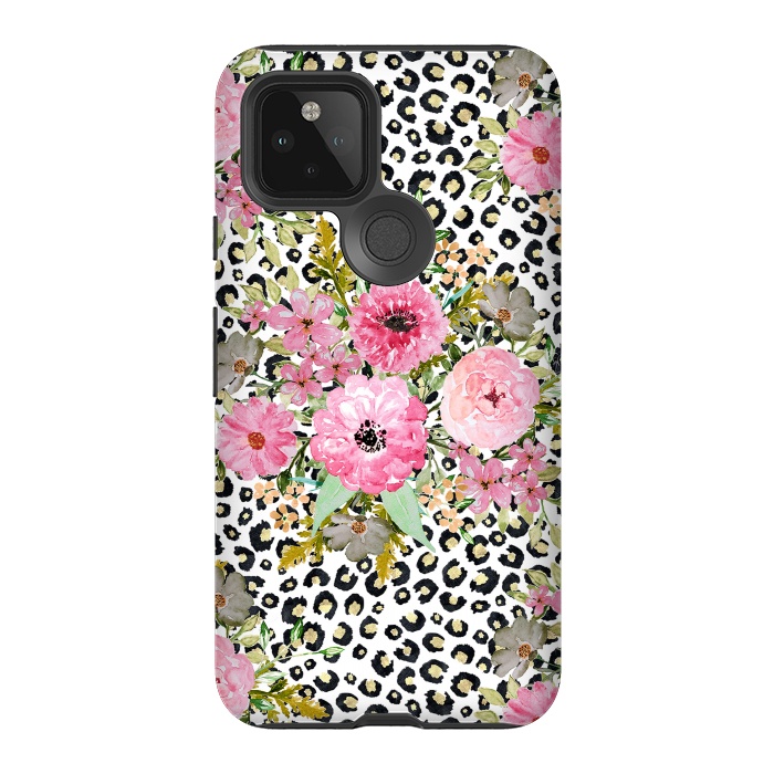 Pixel 5 StrongFit Elegant leopard print and floral design  by InovArts