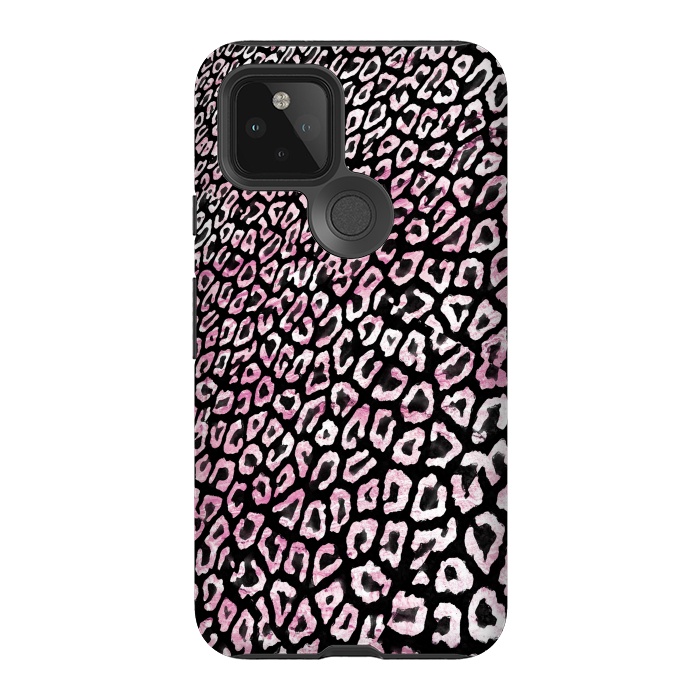 Pixel 5 StrongFit Pastel pink leopard print on black  by Oana 