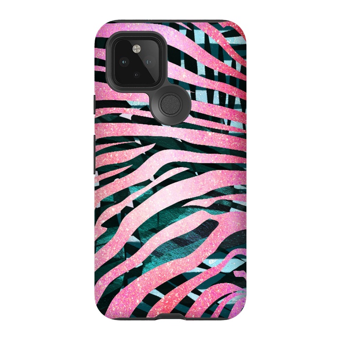 Pixel 5 StrongFit Pink zebra stripes on tropical foliage by Oana 