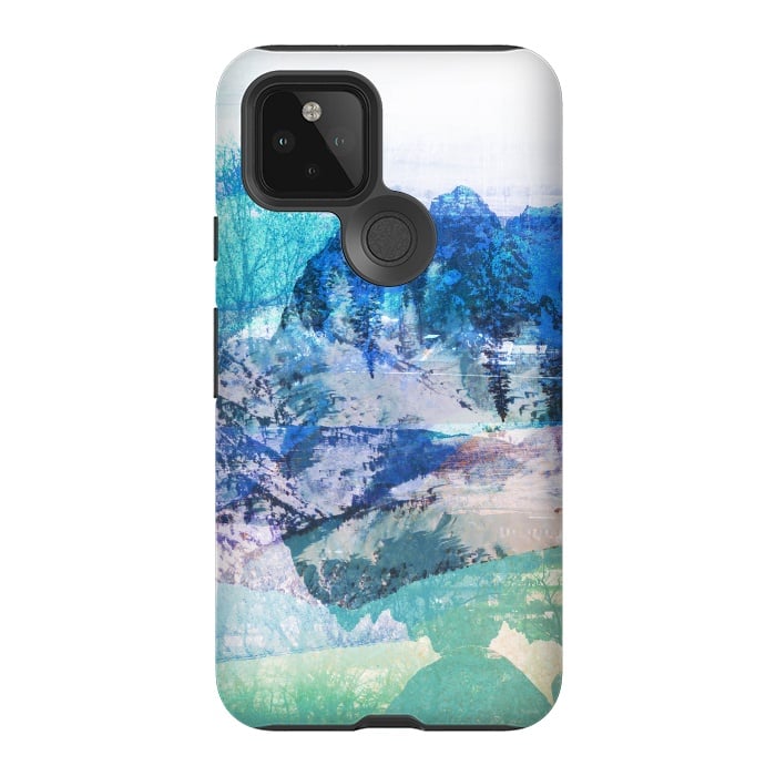 Pixel 5 StrongFit Blue turquoise painted mountain landscape by Oana 