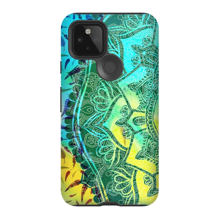 Pixel 5 StrongFit Colorful tie dye mandala petals and feathers by Oana 