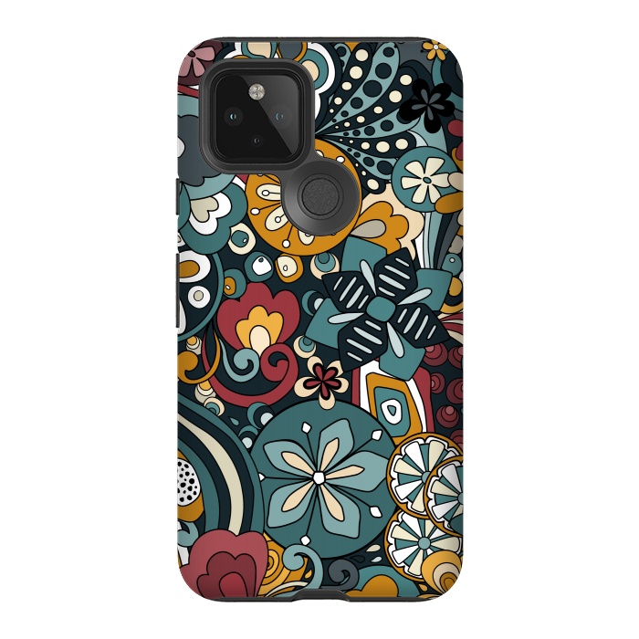 Pixel 5 StrongFit Retro Moody Florals in Blue, Red and Mustard by Paula Ohreen