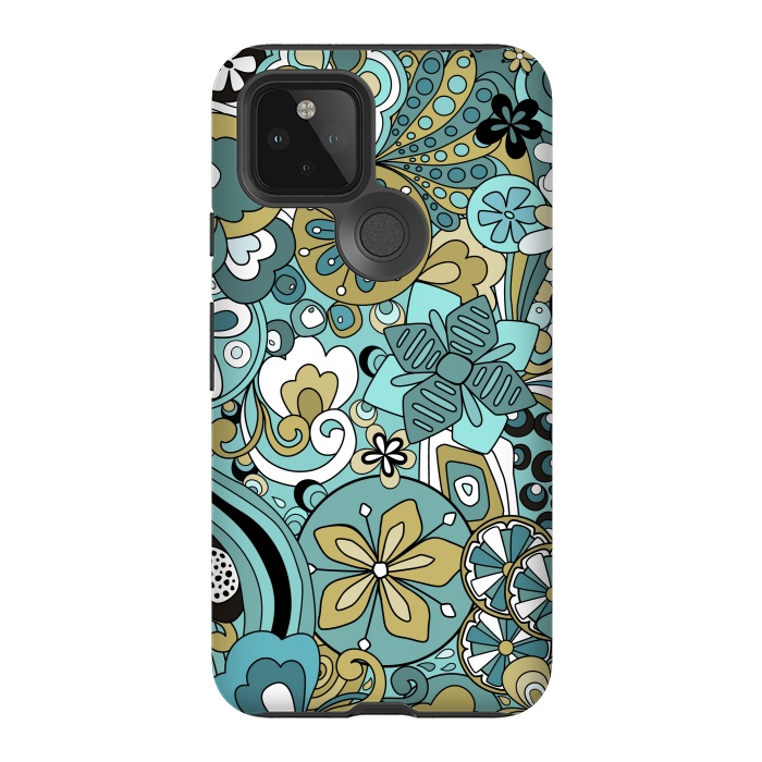 Pixel 5 StrongFit Retro Moody Florals in Blue and Green by Paula Ohreen