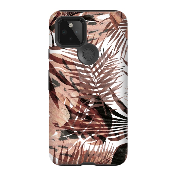 Pixel 5 StrongFit Brown tropical palm and ficus leaves by Oana 
