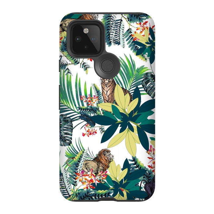 Pixel 5 StrongFit Tropical leaves and jungle animals  by Oana 