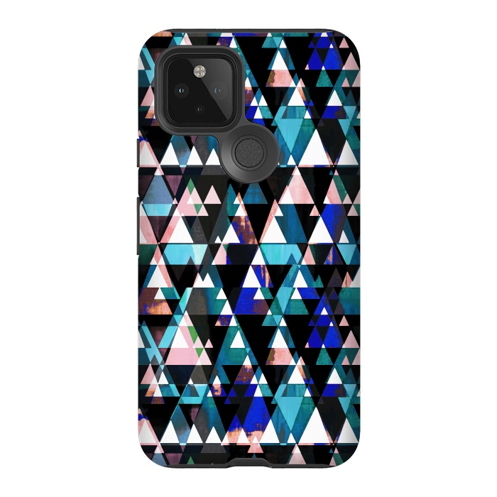 Pixel 5 StrongFit Turquoise pink triangles graphic pattern by Oana 