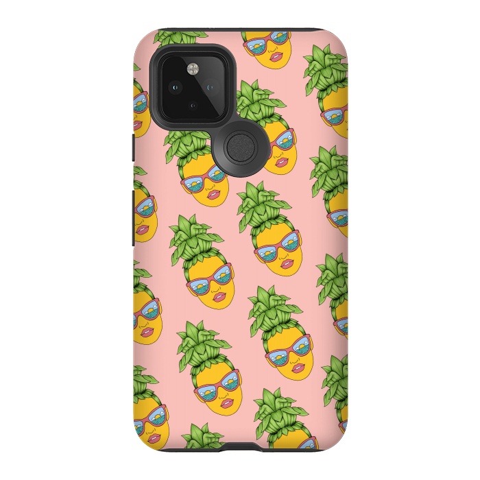 Pixel 5 StrongFit Pineapple Girl Pattern Pink by Coffee Man