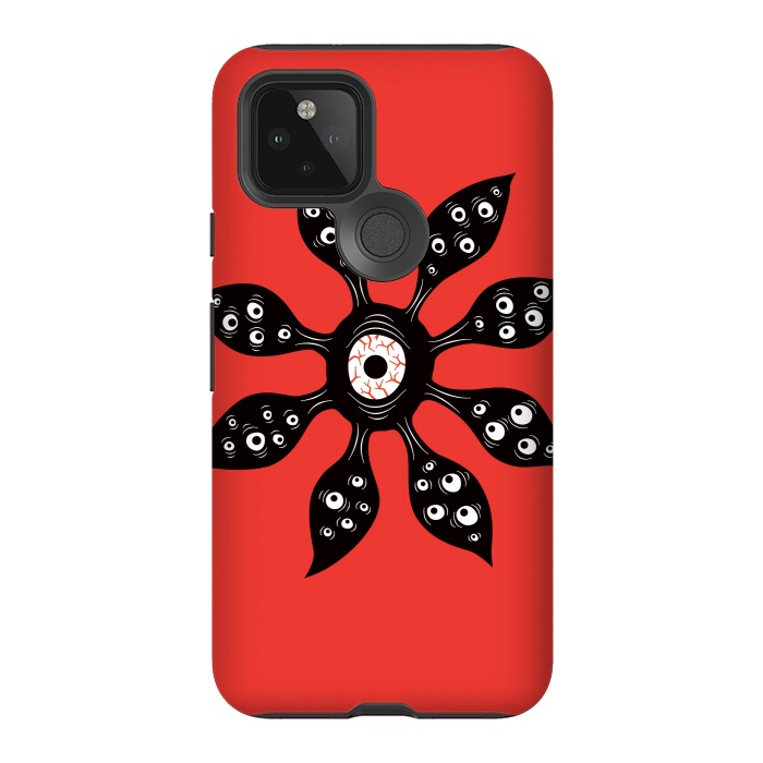 Pixel 5 StrongFit Creepy Witchy Eye Monster On Red by Boriana Giormova