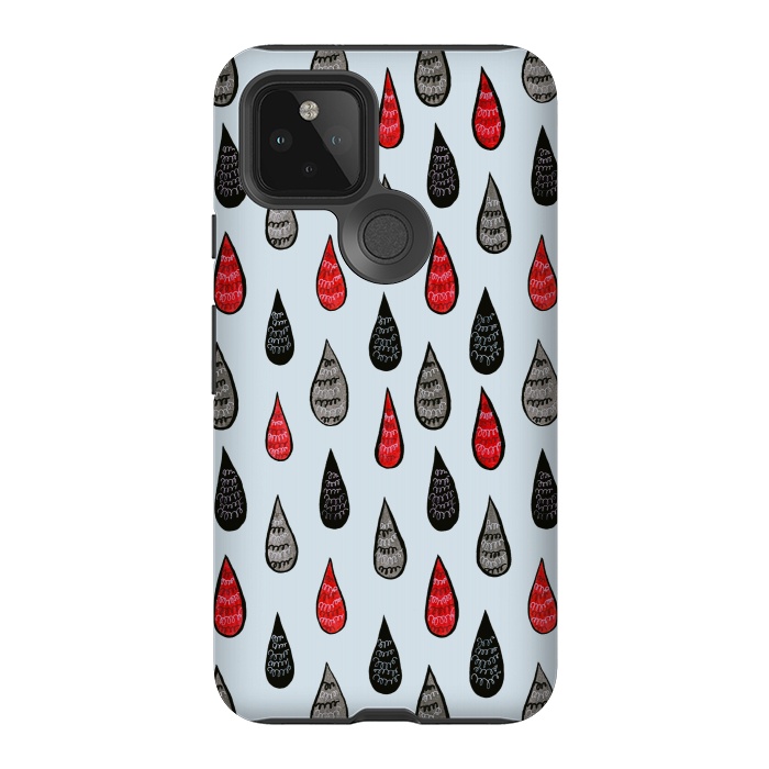 Pixel 5 StrongFit Weird Rain Drops Ink Pattern In Red Black Grey by Boriana Giormova