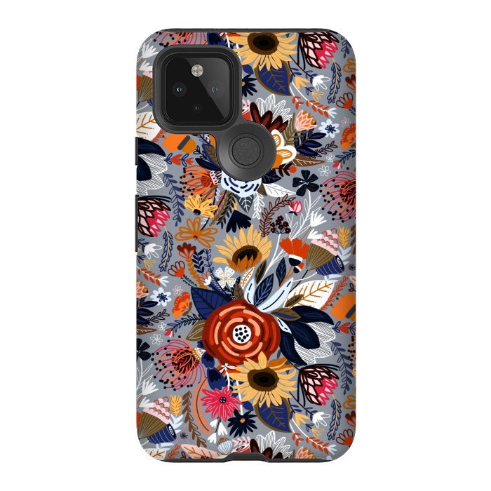 Pixel 5 StrongFit Popping Floral - Orange and Navy  by Tigatiga
