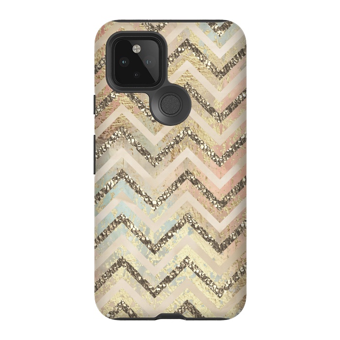 Pixel 5 StrongFit Chevron Gold Glamour Stripes 2 by Andrea Haase
