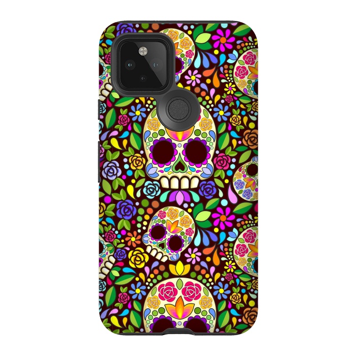 Pixel 5 StrongFit Sugar Skull Floral Naif Art Mexican Calaveras by BluedarkArt